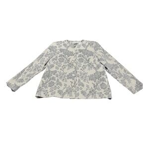 Alfred Dunner Petite Grey Floral Tapestry Jacket Blazer Silver Metallic 14P